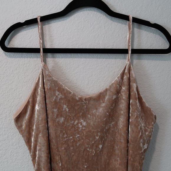 Love J Mini Dress Womens Crushed Velvet Champaign Sleeveless Spaghetti Straps L - Picture 4 of 15